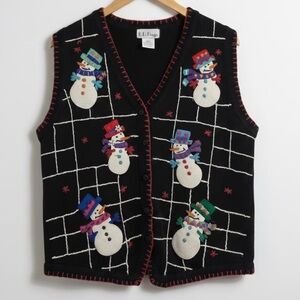B.P. Design Snowman Christmas Vest L Women Ugly Xmas Sweater Embroidered